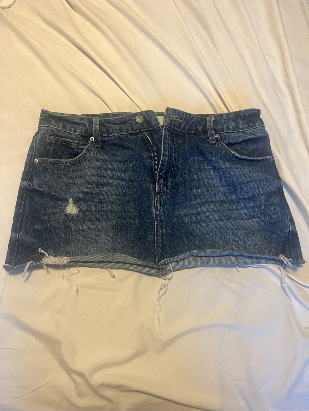 Seven7 Dark Blue Distressed Denim Mini Skirt